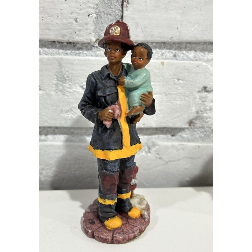 Vintage K's Collection African American Firefighter Rescue Figurine 5" Tall